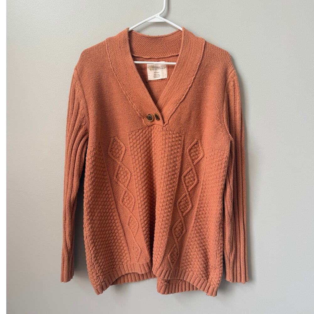 Natural Reflections Sweater 2XL Womens Terracotta Rust Cable Knit Shawl Neck